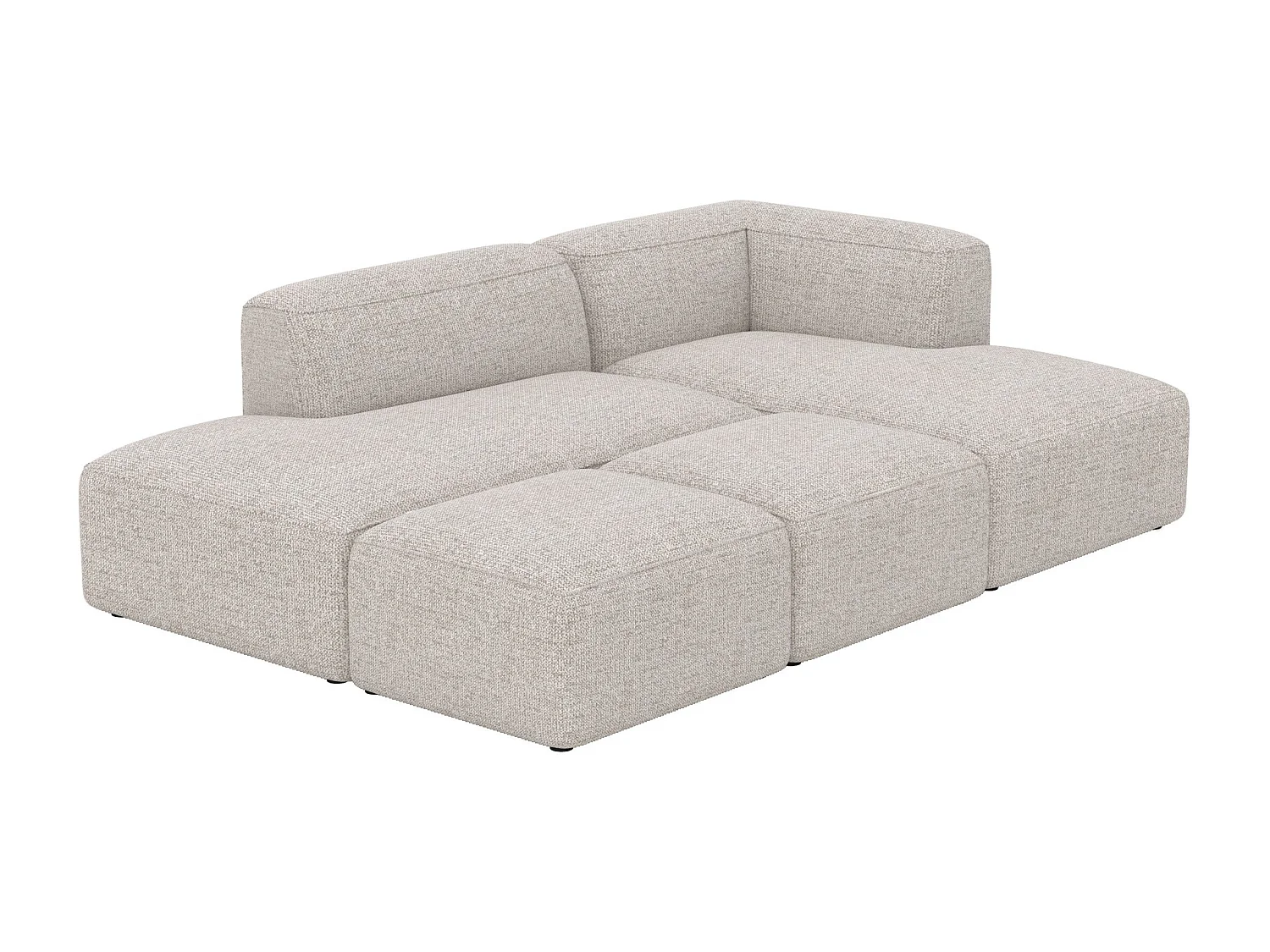 Divano angolare destro modulare in tessuto beige 4 posti con 2 pouf - Hestia