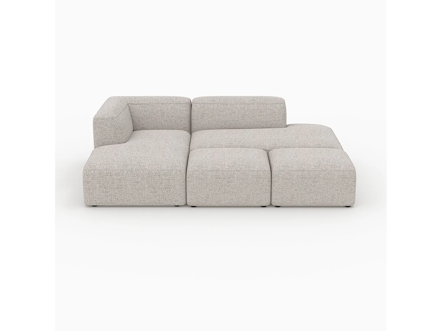 Canapé d'angle gauche modulable, tissu beige 4 places, 2 poufs - Hestia