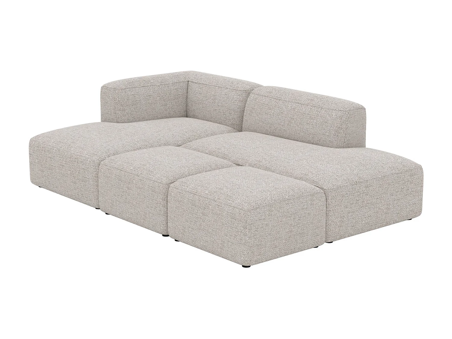 Divano angolare sinistro modulare, tessuto beige 4 posti, 2 pouf - Hestia