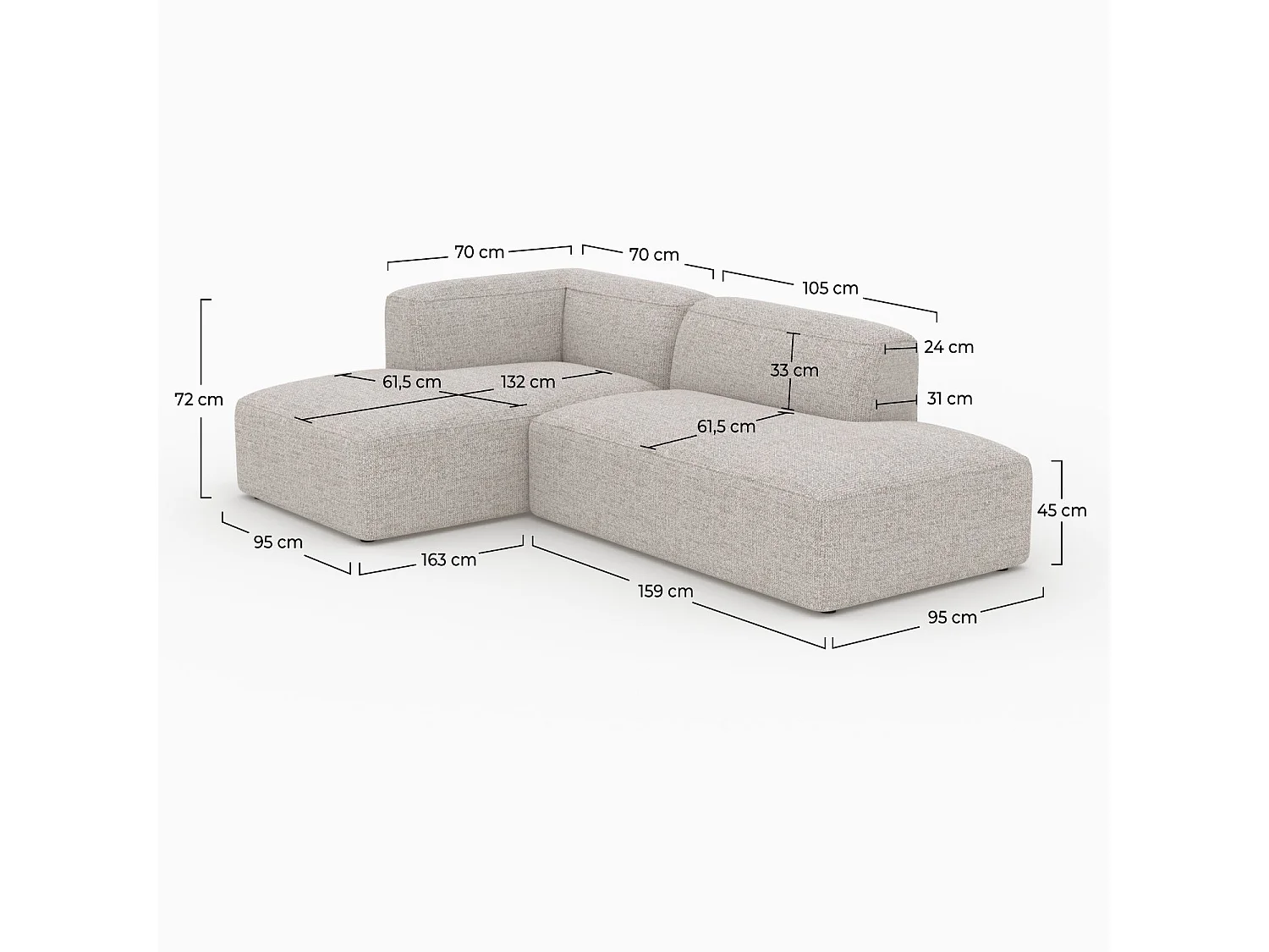 Sofá modular en tela beige con esquina izquierda - Hestia