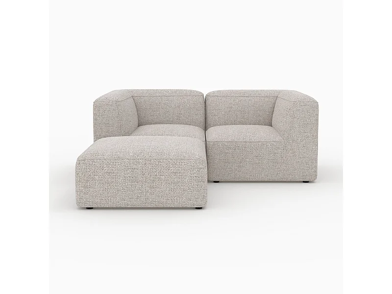 Canapé modulable en tissu beige 2 places avec pouf - Hestia