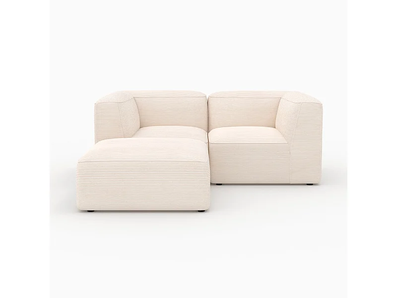 Canapé modulable en velours blanc 2 places avec pouf - Mina