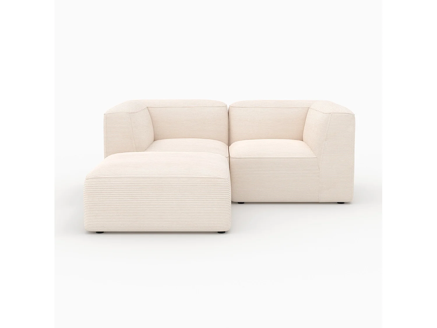 Canapé modulable en velours blanc 2 places avec pouf - Mina