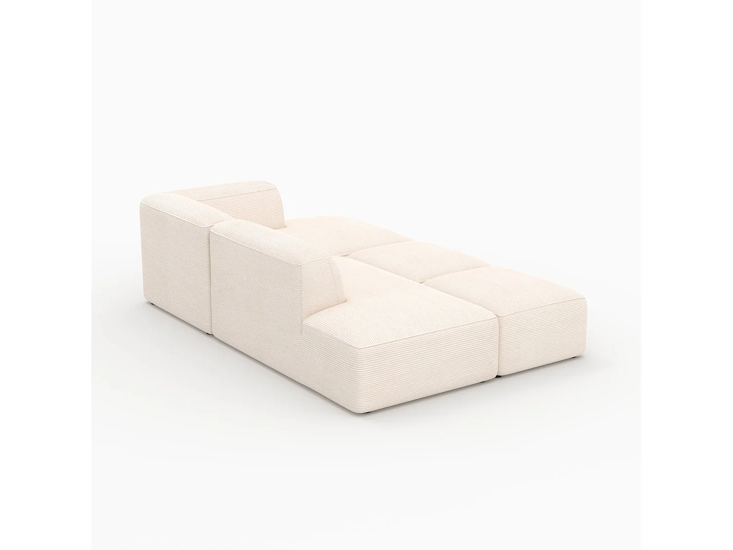 Canapé modulable en velours côtelé blanc 4 places avec 2 poufs - Mina