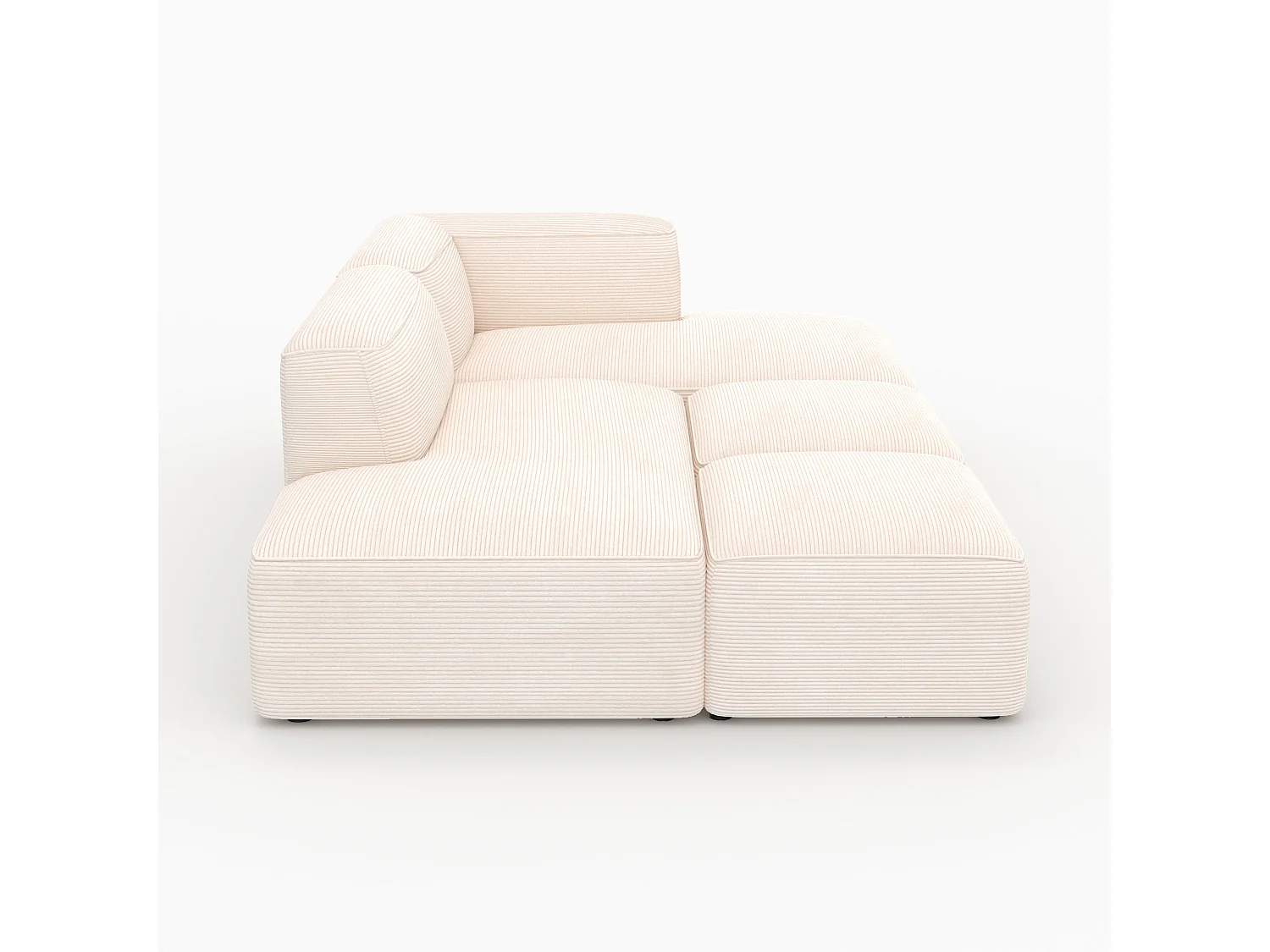 Canapé modulable en velours côtelé blanc 4 places avec 2 poufs - Mina