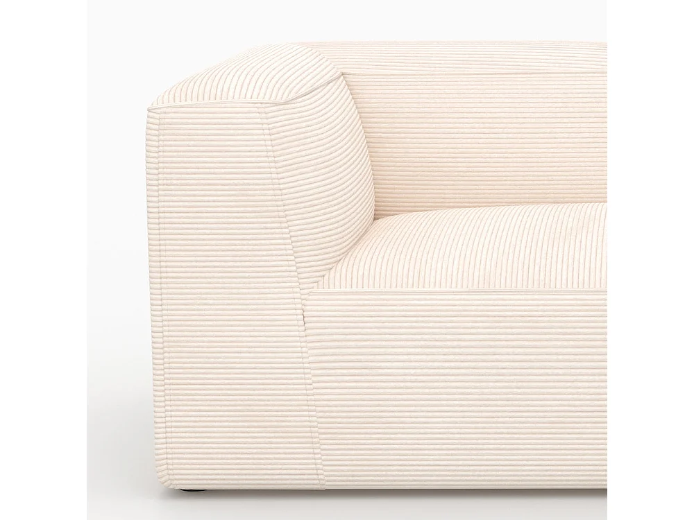 Canapé modulable en velours côtelé blanc 4 places avec 2 poufs - Mina