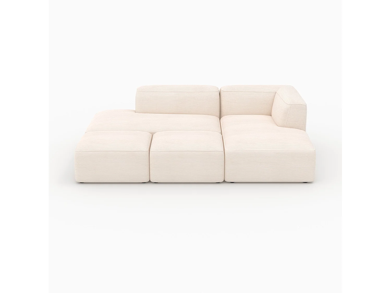 Sofá modular de terciopelo blanco de 4 plazas con 2 pufs - Mina