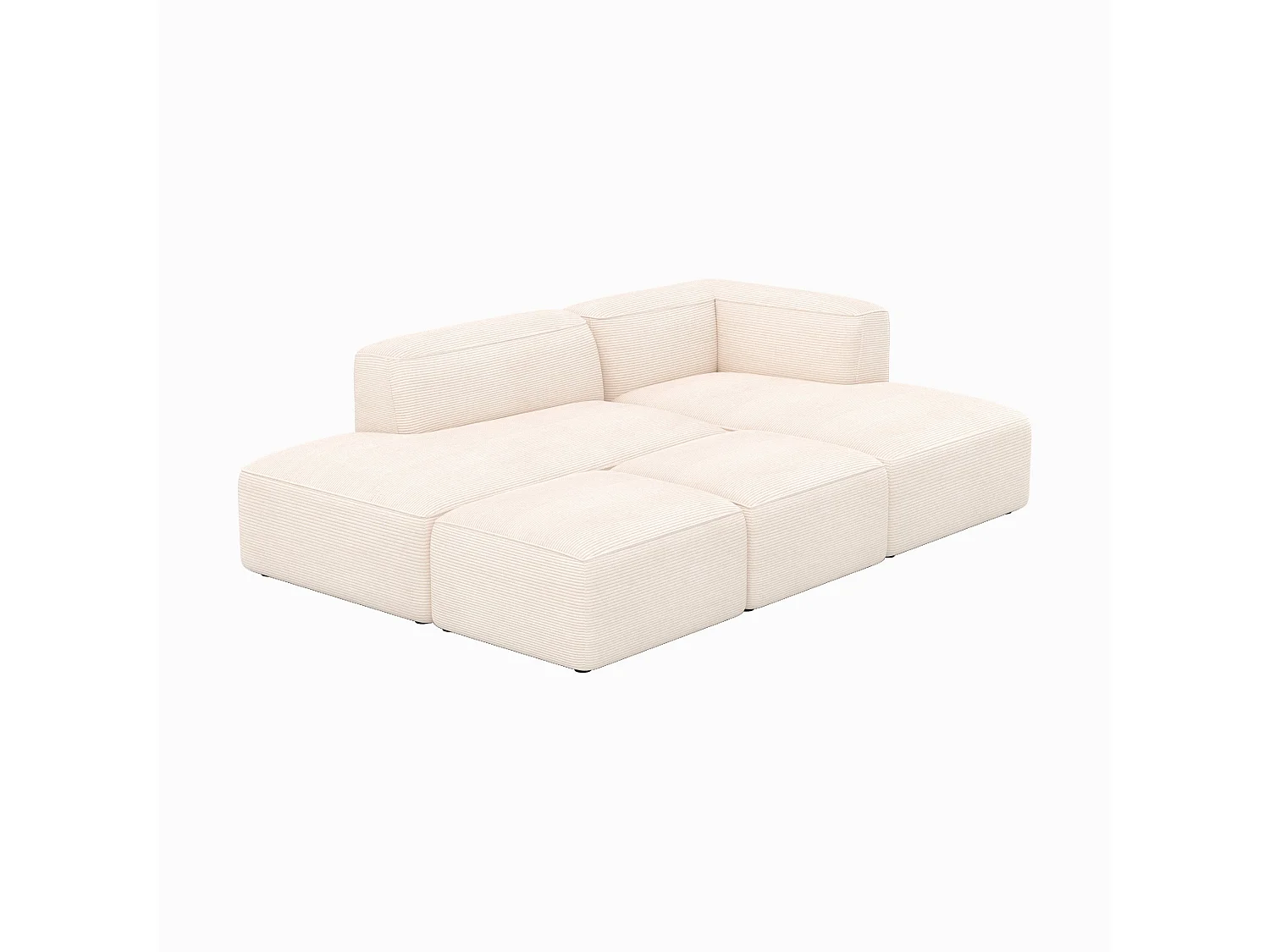 Sofá modular de terciopelo blanco de 4 plazas con 2 pufs - Mina