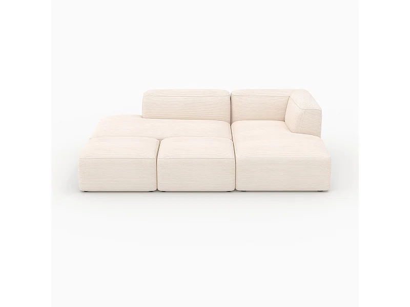 Canapé modulable en velours côtelé blanc 4 places avec 2 poufs - Mina