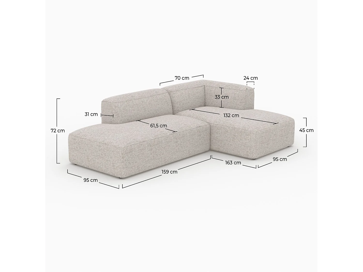 Sofá modular en tela beige de esquina derecha para 4 personas - Hestia