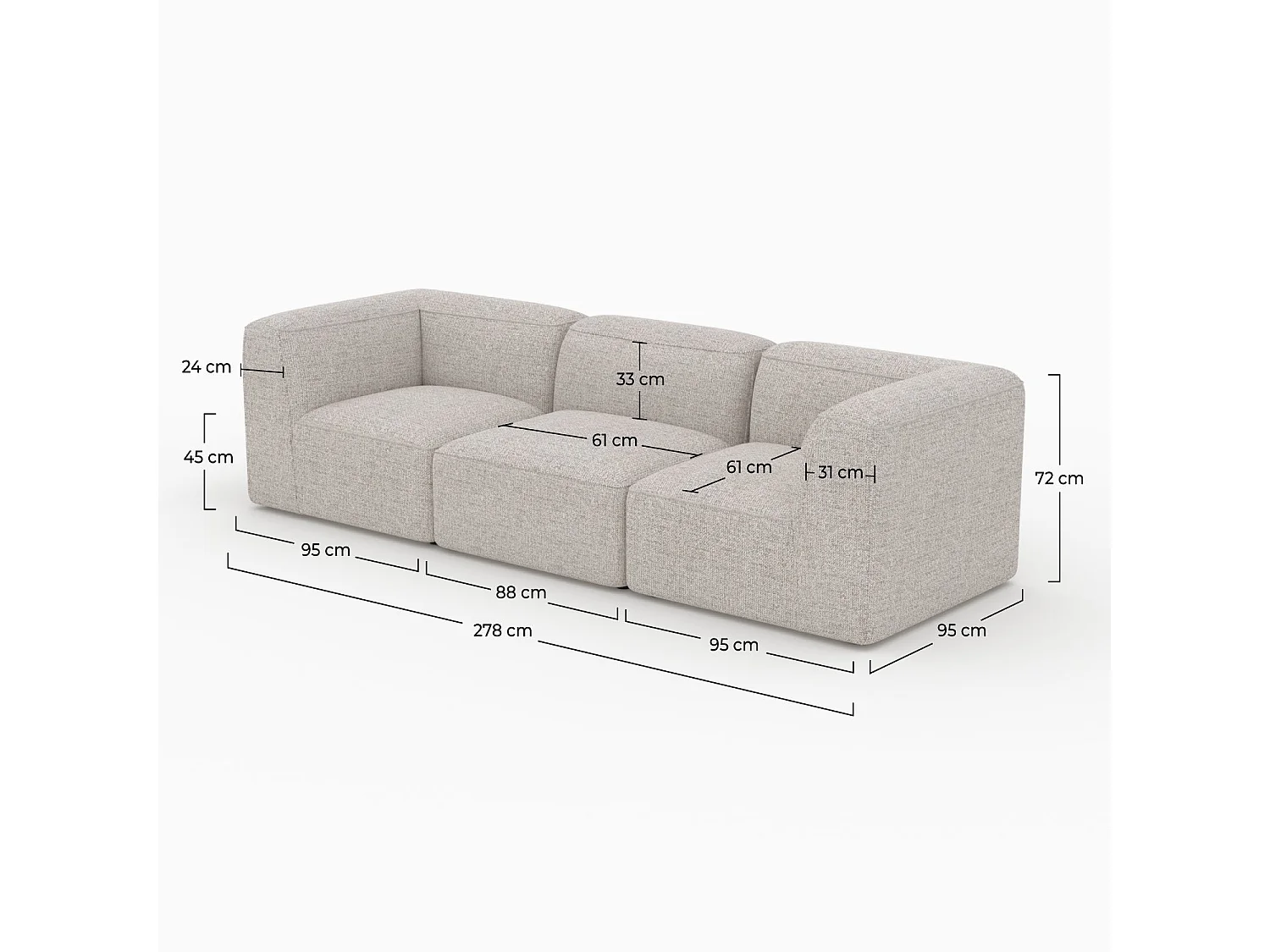 Sofá modular de tela beige de 3 plazas - Hestia