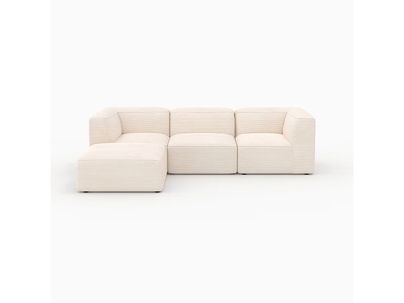 Canapé modulable en velours blanc 3 places avec pouf - Mina