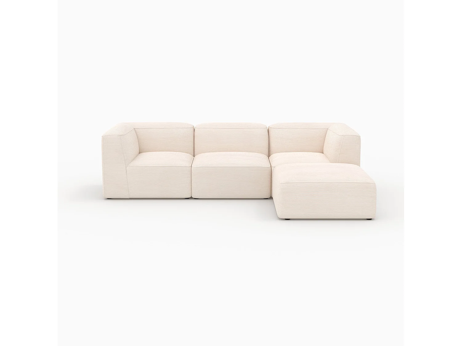Canapé modulable en velours blanc 3 places avec pouf - Mina