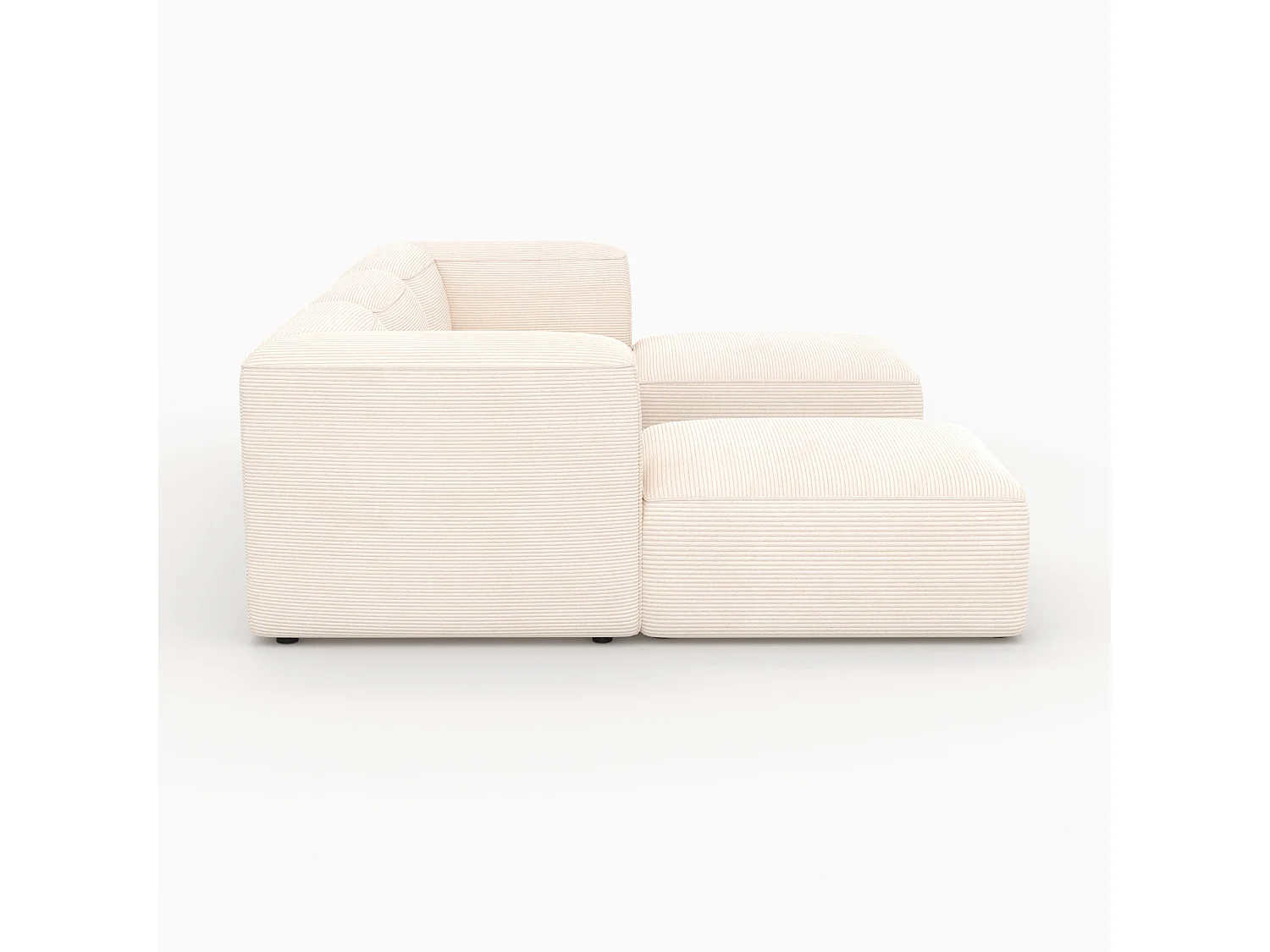Canapé modulable en velours blanc 3 places avec pouf - Mina