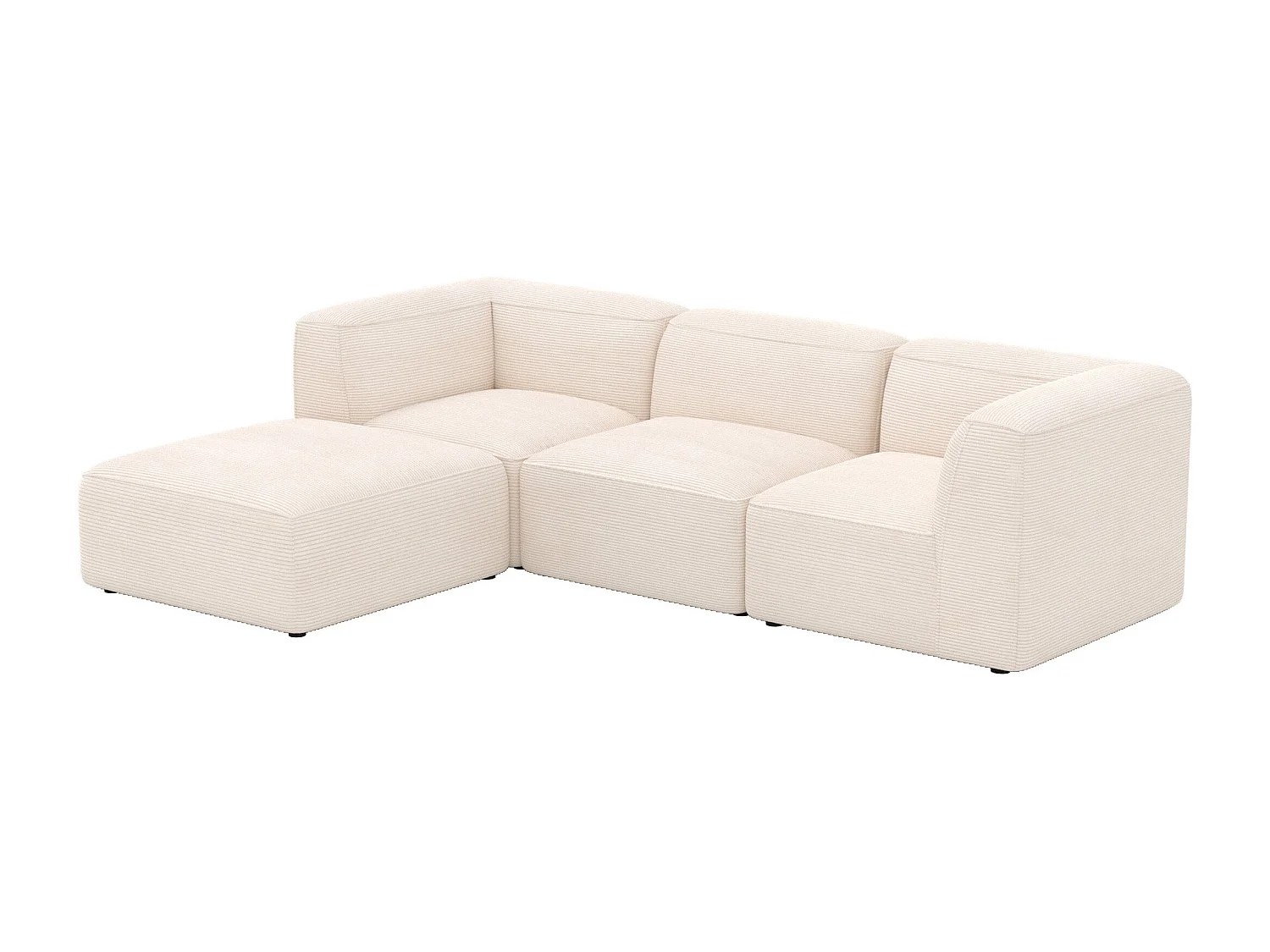 Canapé modulable en velours blanc 3 places avec pouf - Mina