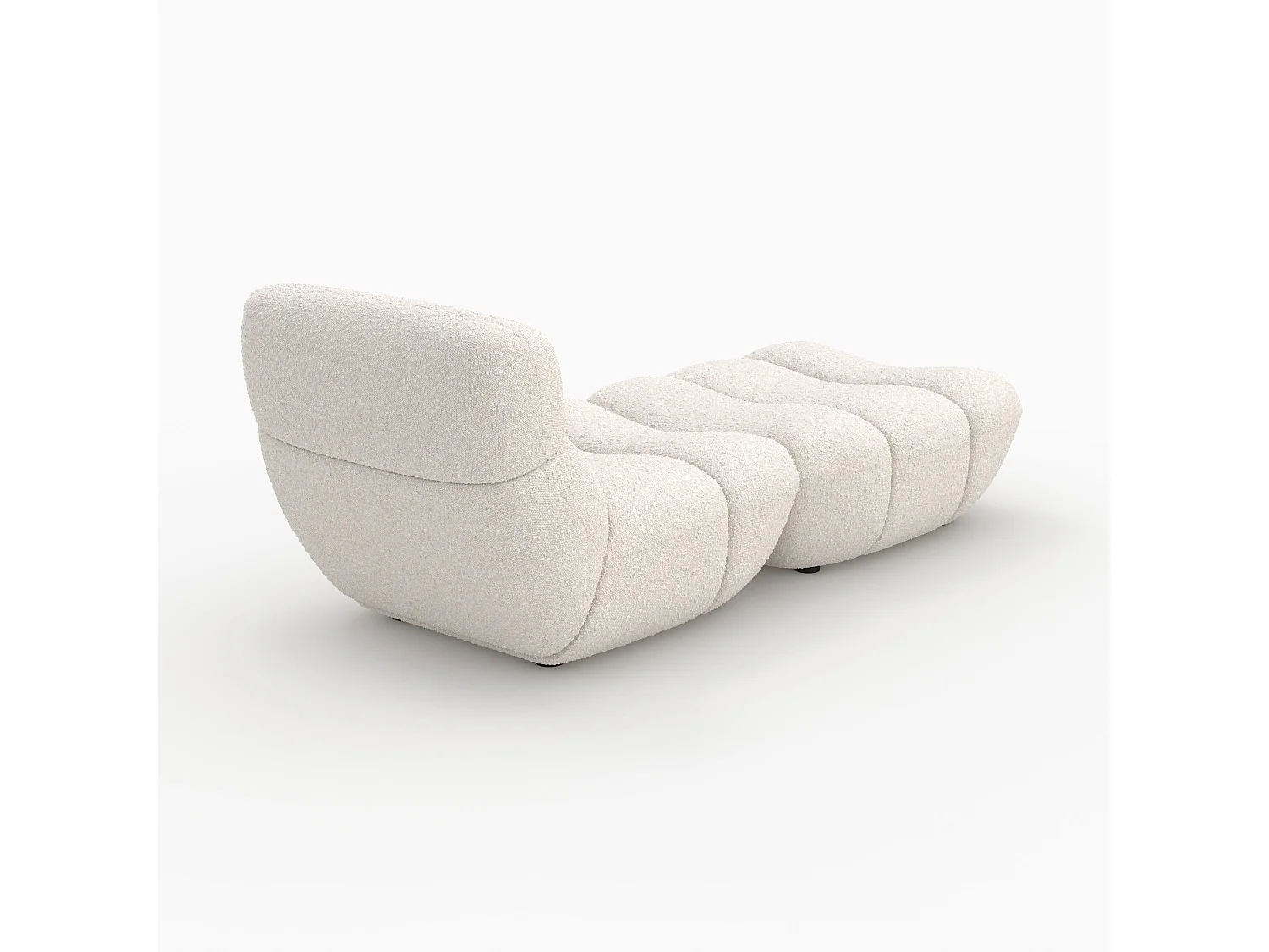 Insieme poltrona e pouf in tessuto bouclé bianco - Teddy