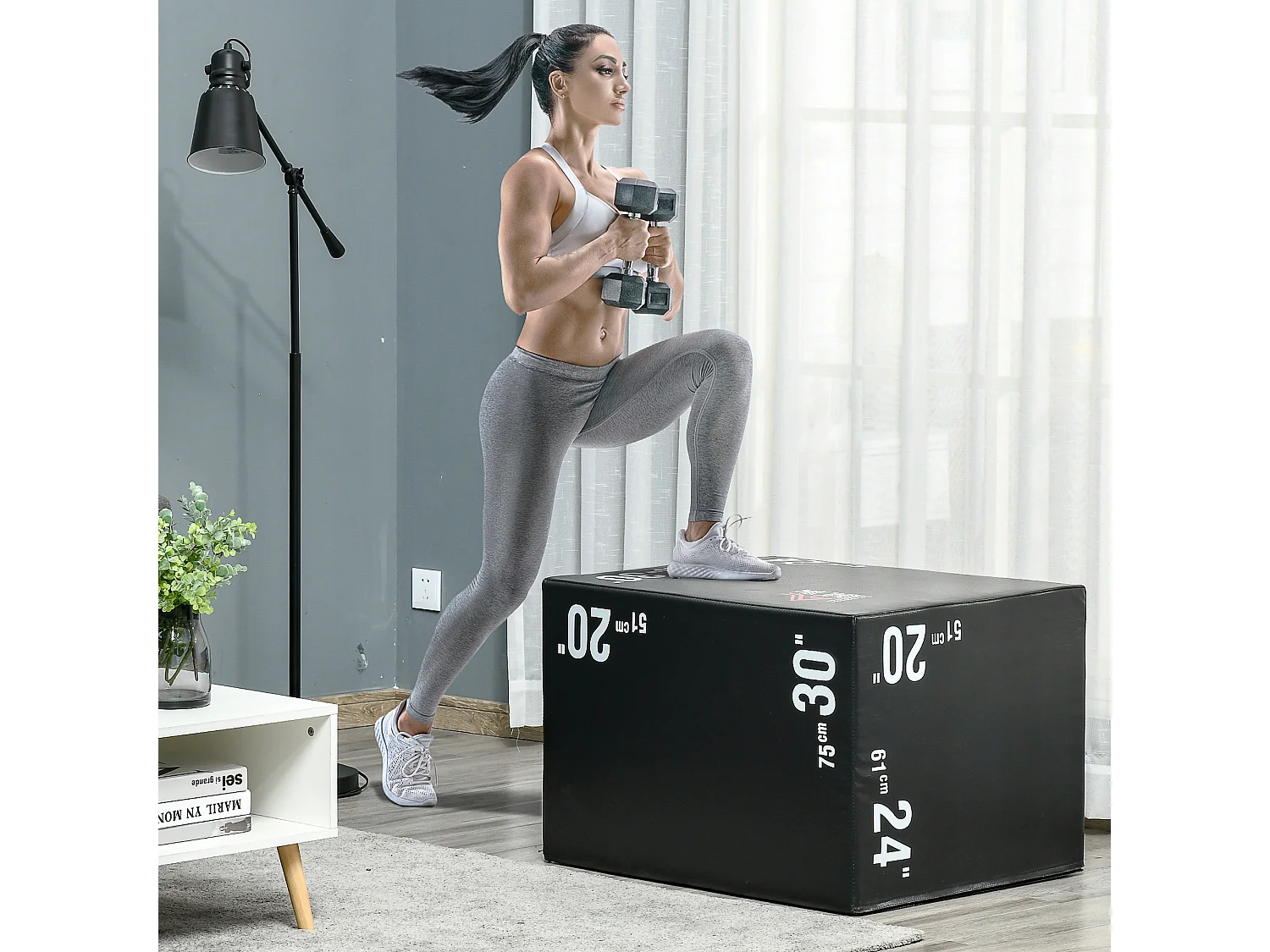 Box jump - box de pliométrie - boite de saut - 3 hauteurs 51/61/76H cm - charge max. 120 Kg - mousse revêtement PE noir