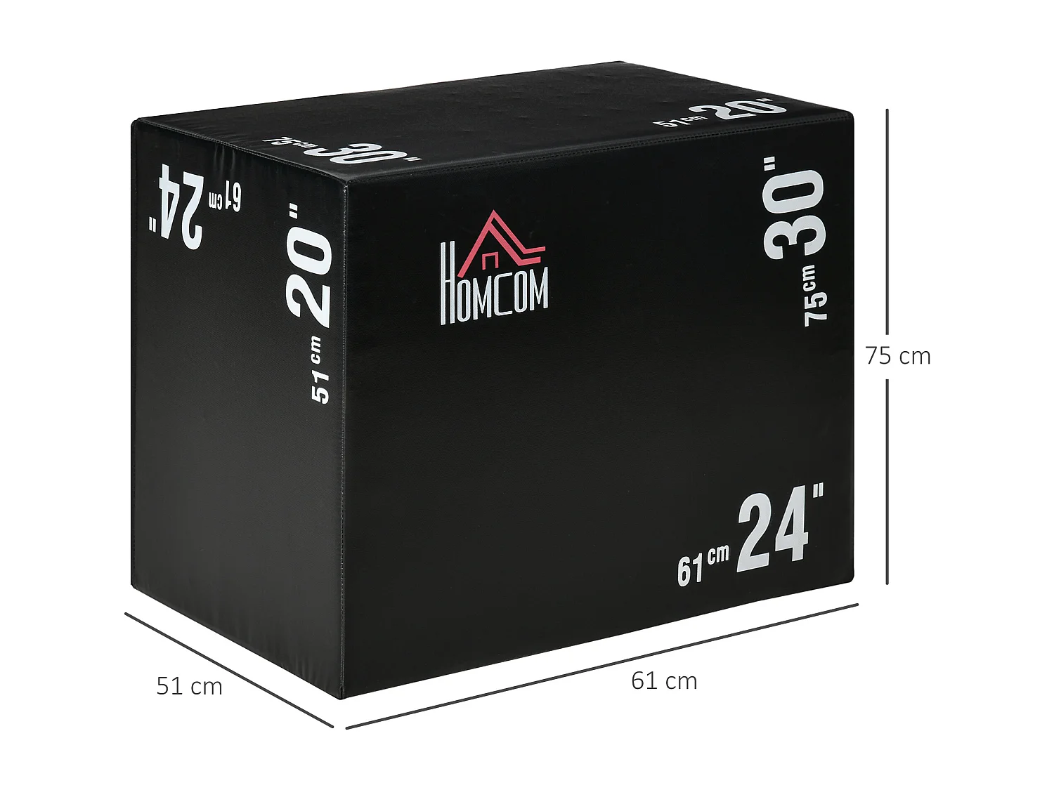Box jump - box de pliométrie - boite de saut - 3 hauteurs 51/61/76H cm - charge max. 120 Kg - mousse revêtement PE noir