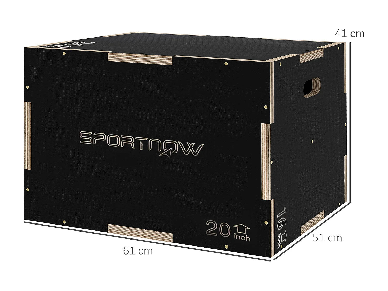 Box jump - box de pliométrie - boite de saut - 3 hauteurs 41/51/61H cm - charge max. 120 Kg - bois surface antidérapante noir