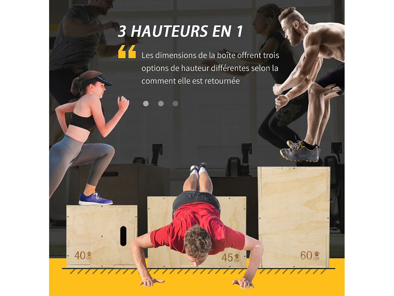 Box jump - box de pliométrie - boite de saut - 3 hauteurs 40/45/60H cm - charge max. 120 Kg - bois de hêtre
