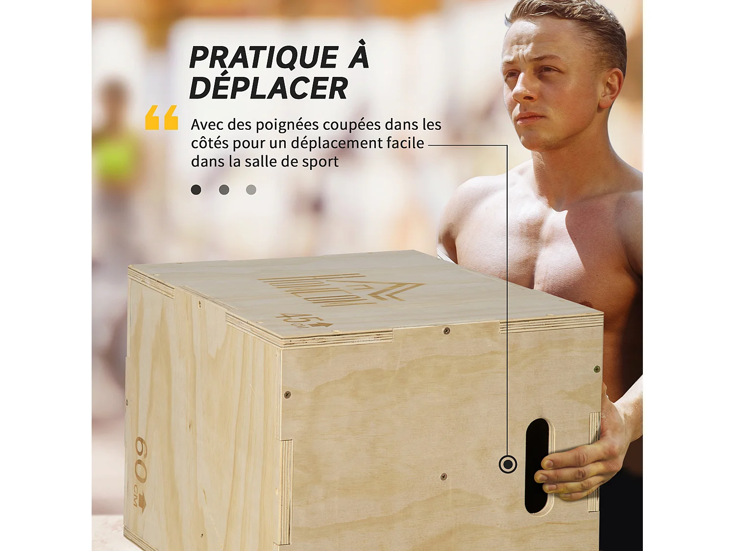 Box jump - box de pliométrie - boite de saut - 3 hauteurs 40/45/60H cm - charge max. 120 Kg - bois de hêtre