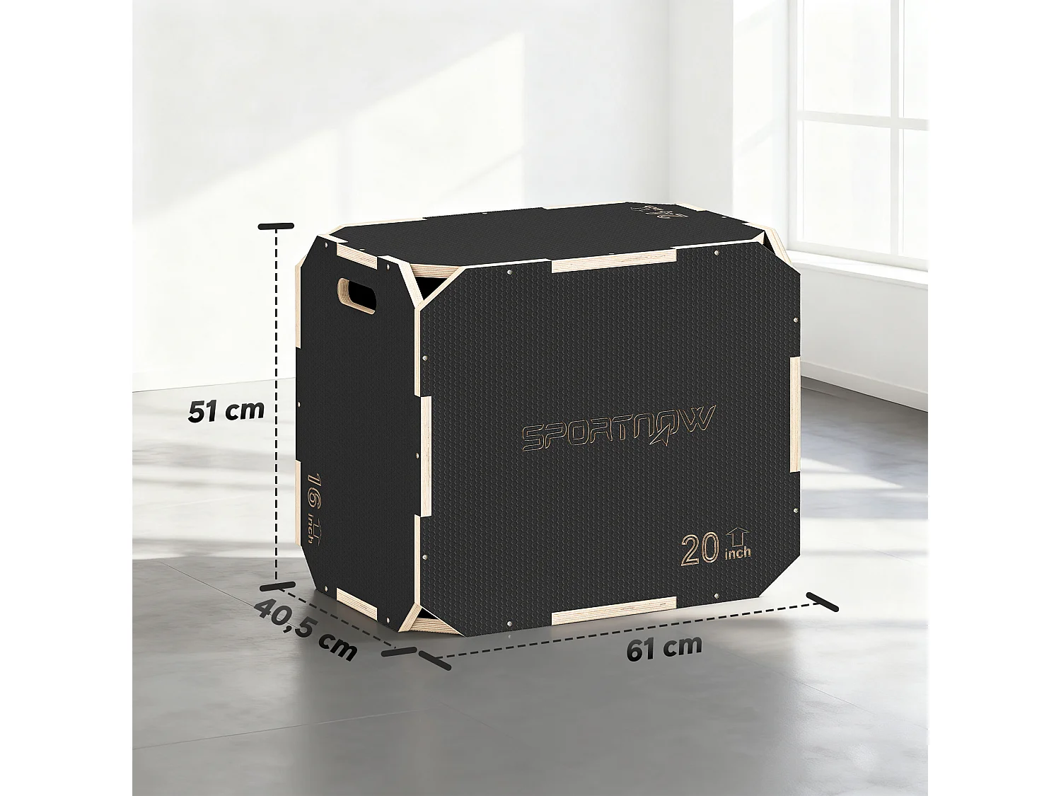 Box jump - box de pliométrie - boite de saut - 3 hauteurs 40/51/61H cm - charge max. 120 Kg - contreplaqué antidérapant noir