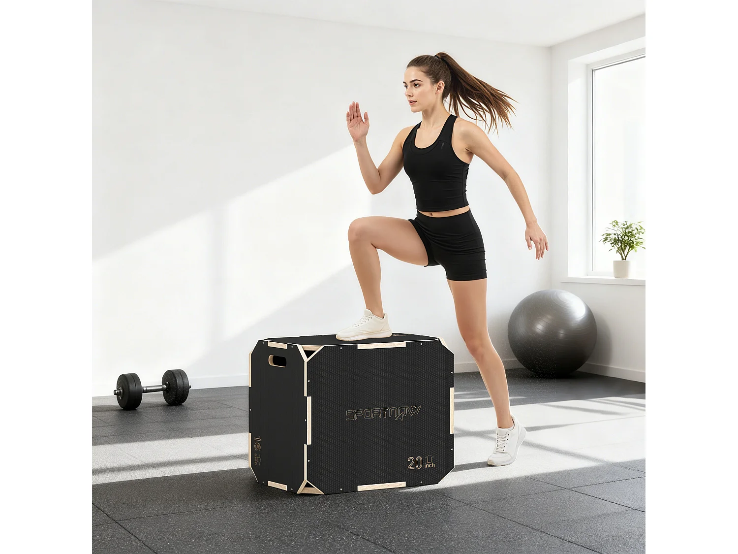 Box jump - box de pliométrie - boite de saut - 3 hauteurs 40/51/61H cm - charge max. 120 Kg - contreplaqué antidérapant noir