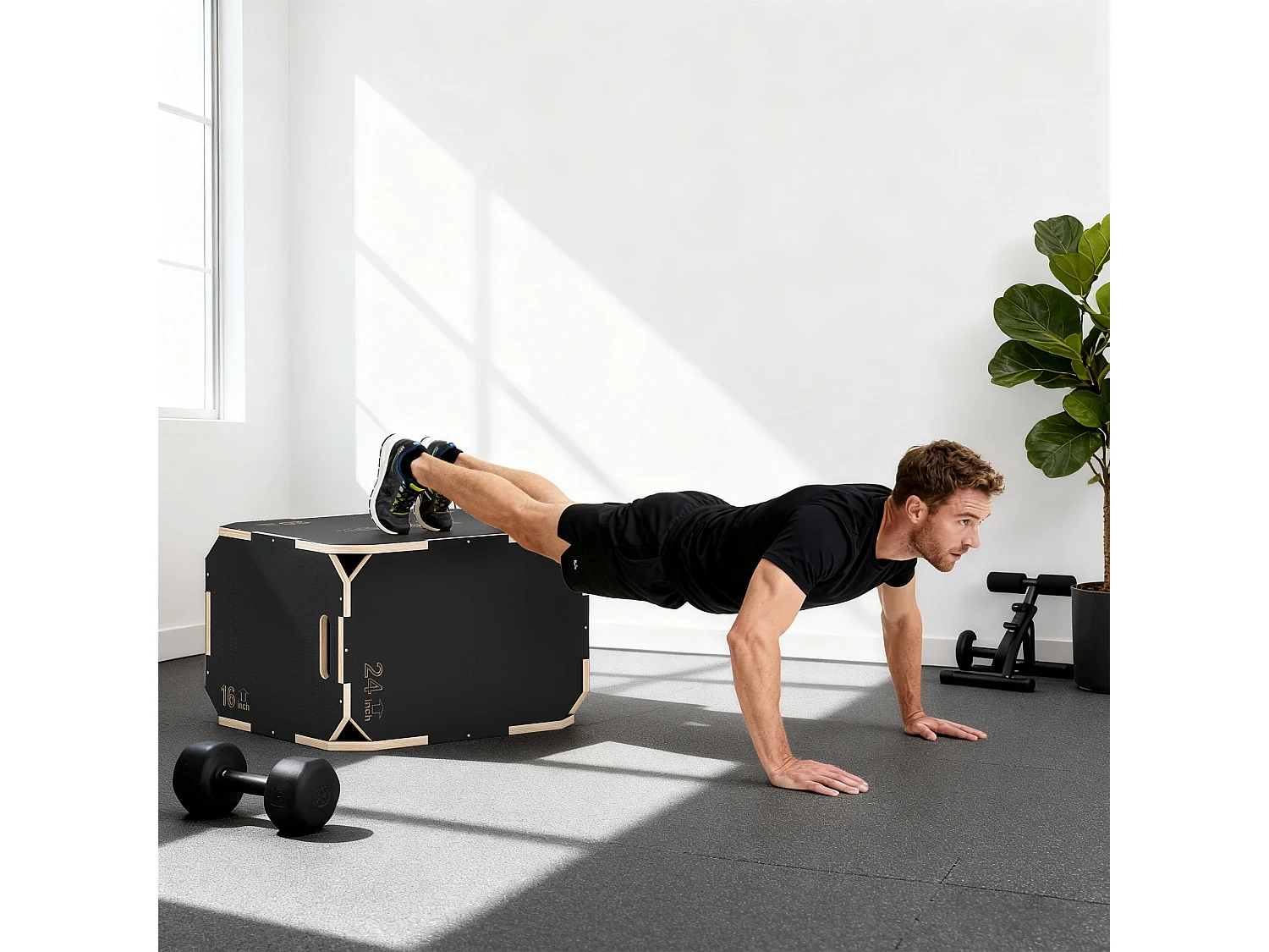 Box jump - box de pliométrie - boite de saut - 3 hauteurs 40/51/61H cm - charge max. 120 Kg - contreplaqué antidérapant noir