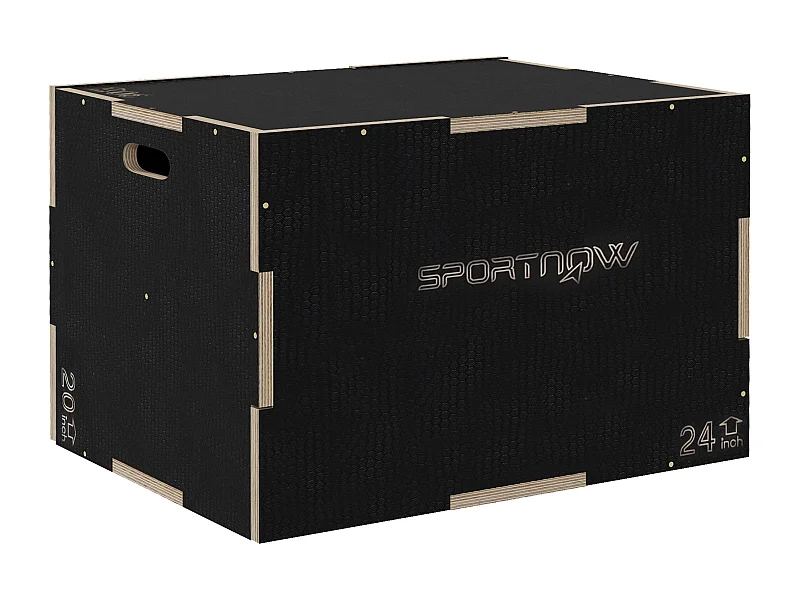 Box jump - box de pliométrie - boite de saut - 3 hauteurs 51/61/76H cm - charge max. 120 Kg - bois surface antidérapante noir