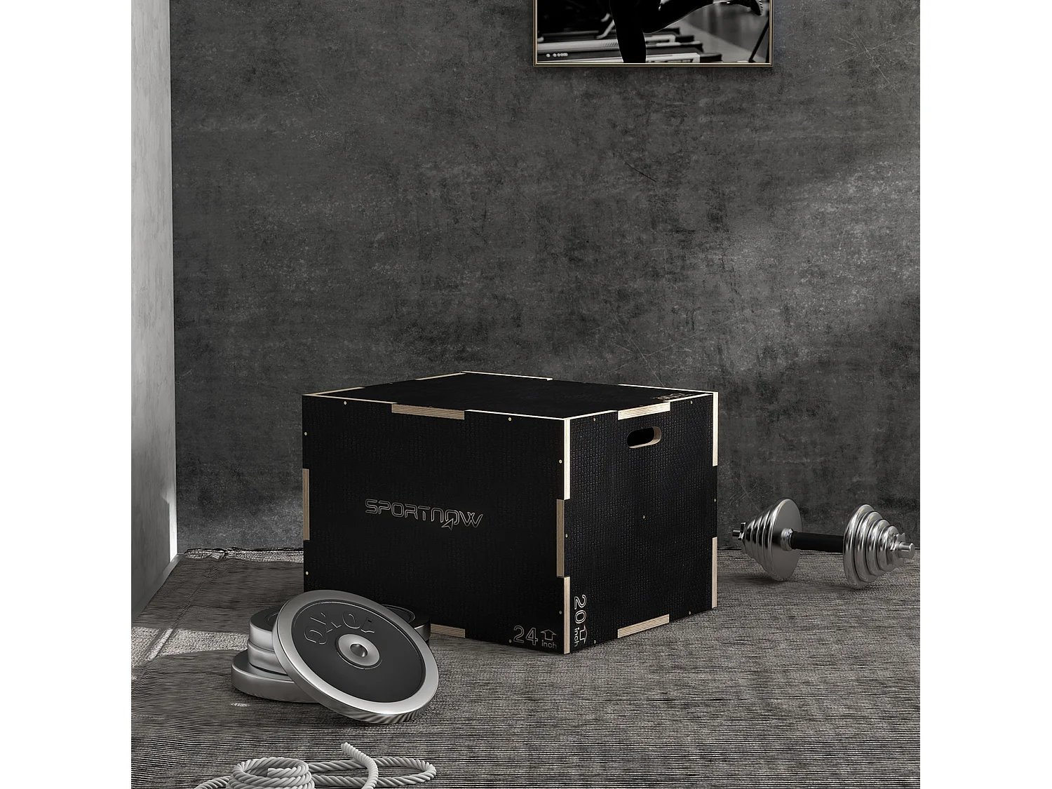 Box jump - box de pliométrie - boite de saut - 3 hauteurs 51/61/76H cm - charge max. 120 Kg - bois surface antidérapante noir