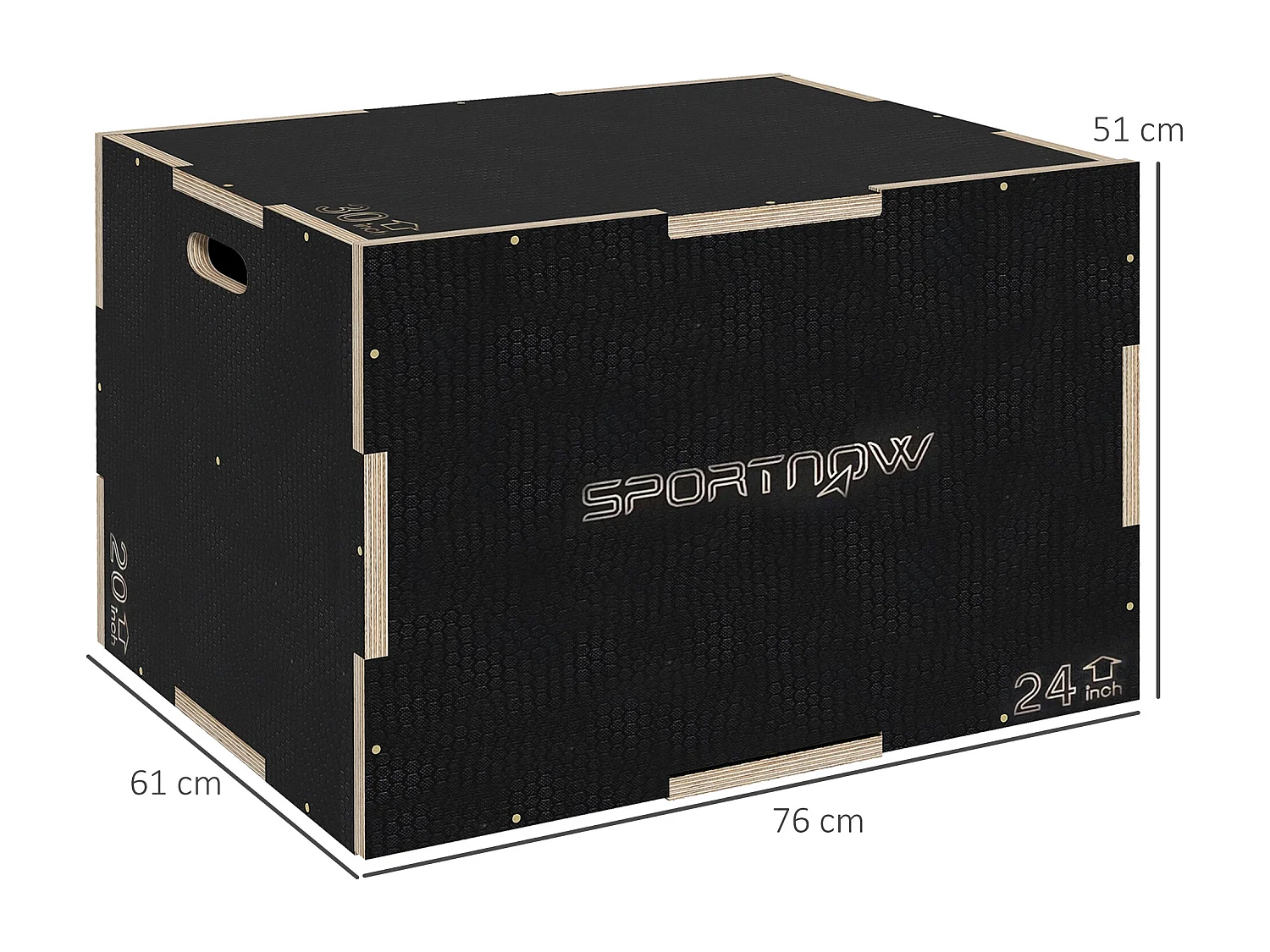 Box jump - box de pliométrie - boite de saut - 3 hauteurs 51/61/76H cm - charge max. 120 Kg - bois surface antidérapante noir