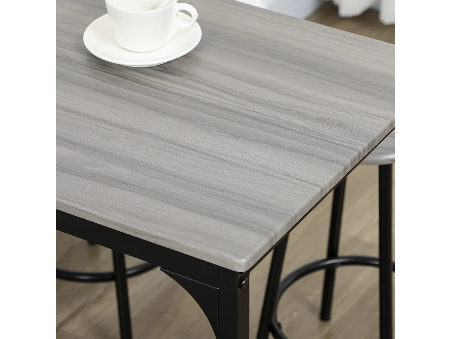 Ensemble table de bar 4 tabourets style industriel métal noir aspect bois gris