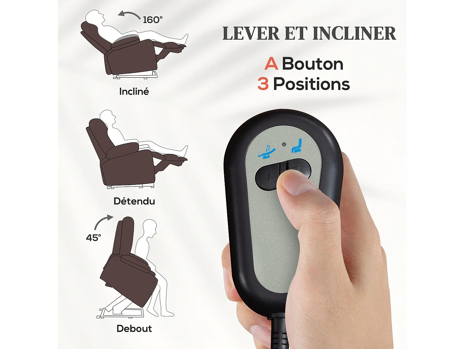 Fauteuil de relaxation électrique fauteuil releveur inclinable repose-pied ajustable revêtement synthétique chocolat