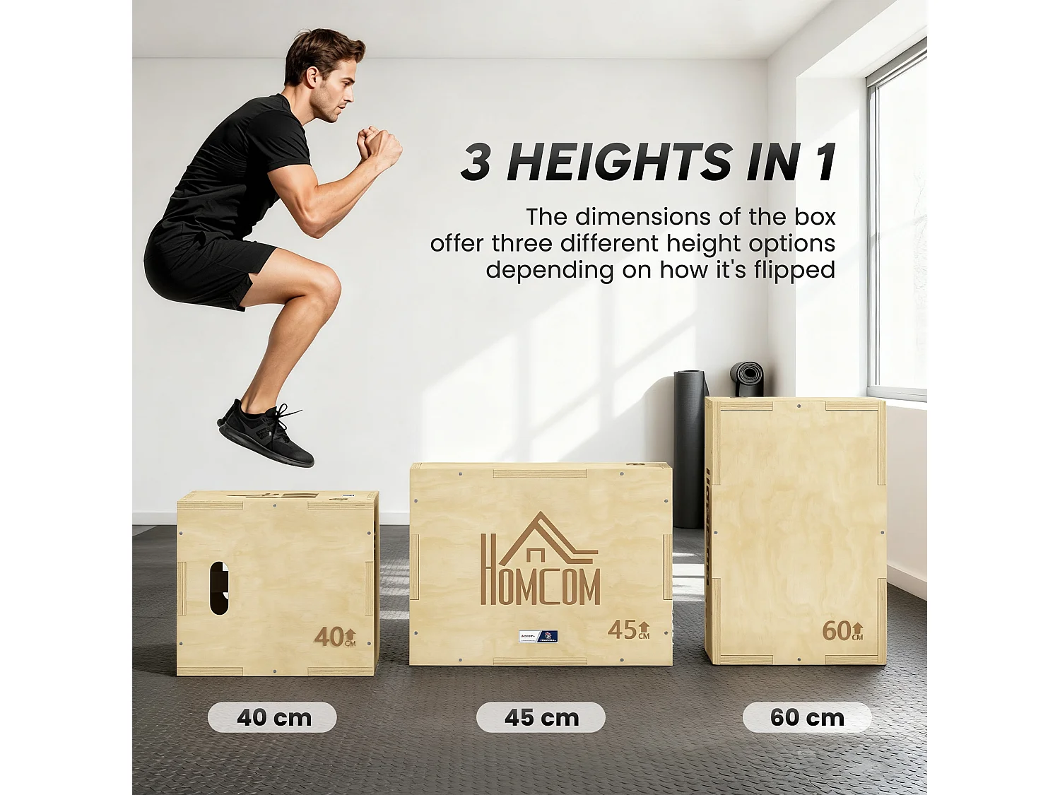 Box jump - box de pliométrie - collaboration Aosom.fr x FFHandball - 40/45/60H cm - max. 120 Kg - bois