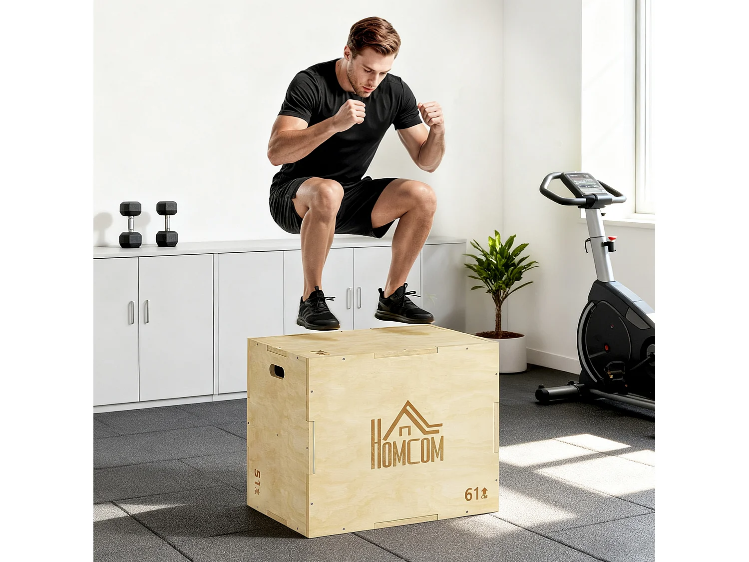 Box jump - box de pliométrie - boite de saut - 3 hauteurs 51/61/76H cm - charge max. 120 Kg - bois de hêtre
