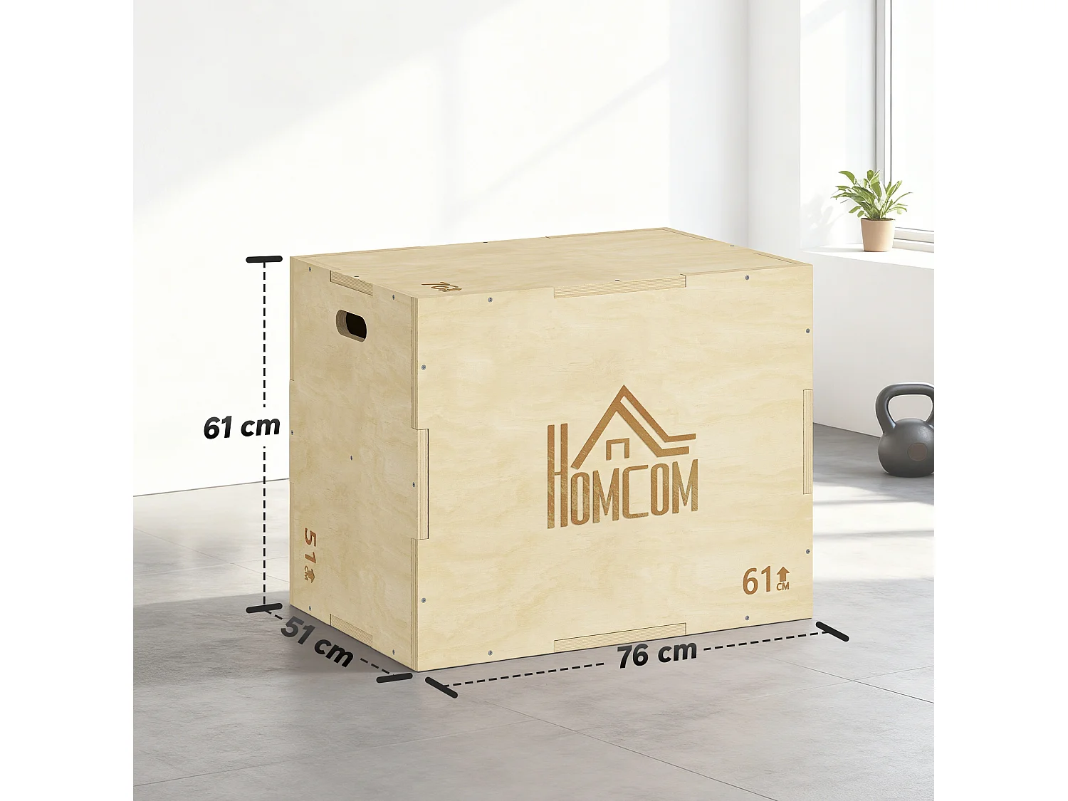 Box jump - box de pliométrie - boite de saut - 3 hauteurs 51/61/76H cm - charge max. 120 Kg - bois de hêtre