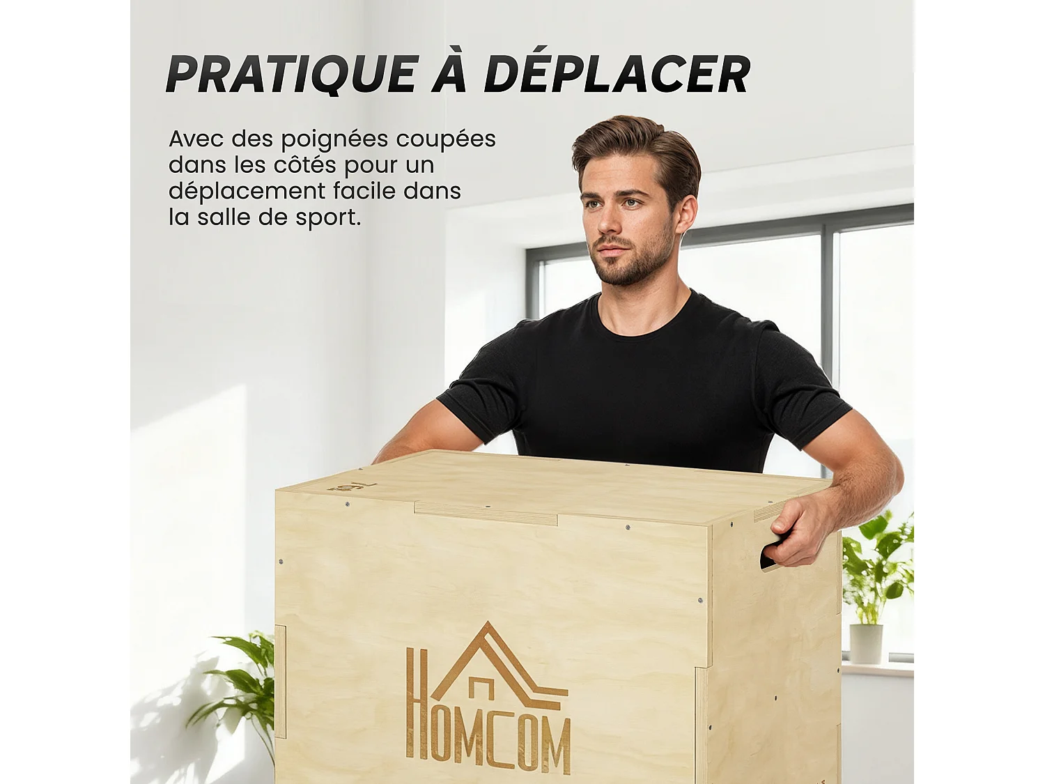 Box jump - box de pliométrie - boite de saut - 3 hauteurs 51/61/76H cm - charge max. 120 Kg - bois de hêtre