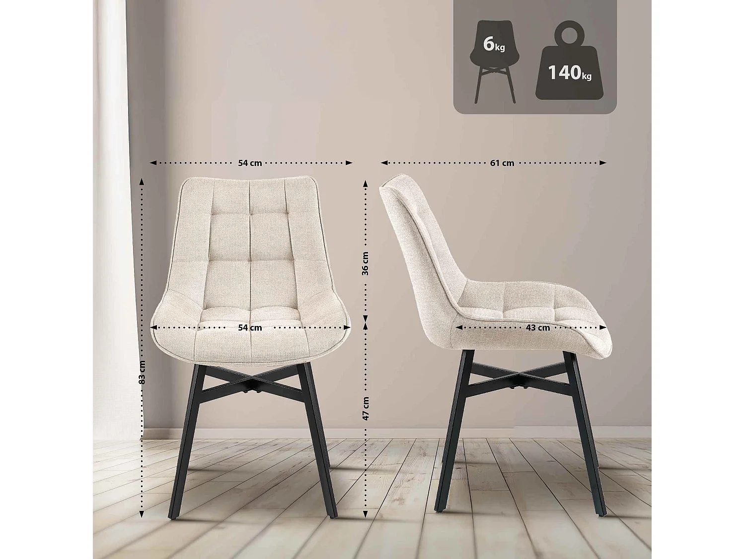 chaise salle à manger - Tissu - Crème - Colby