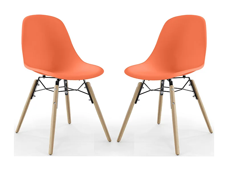 Chaise de Salle à Manger - Design Scandinave - Pieds en Bois - Lot de 2 - Skögur Orange