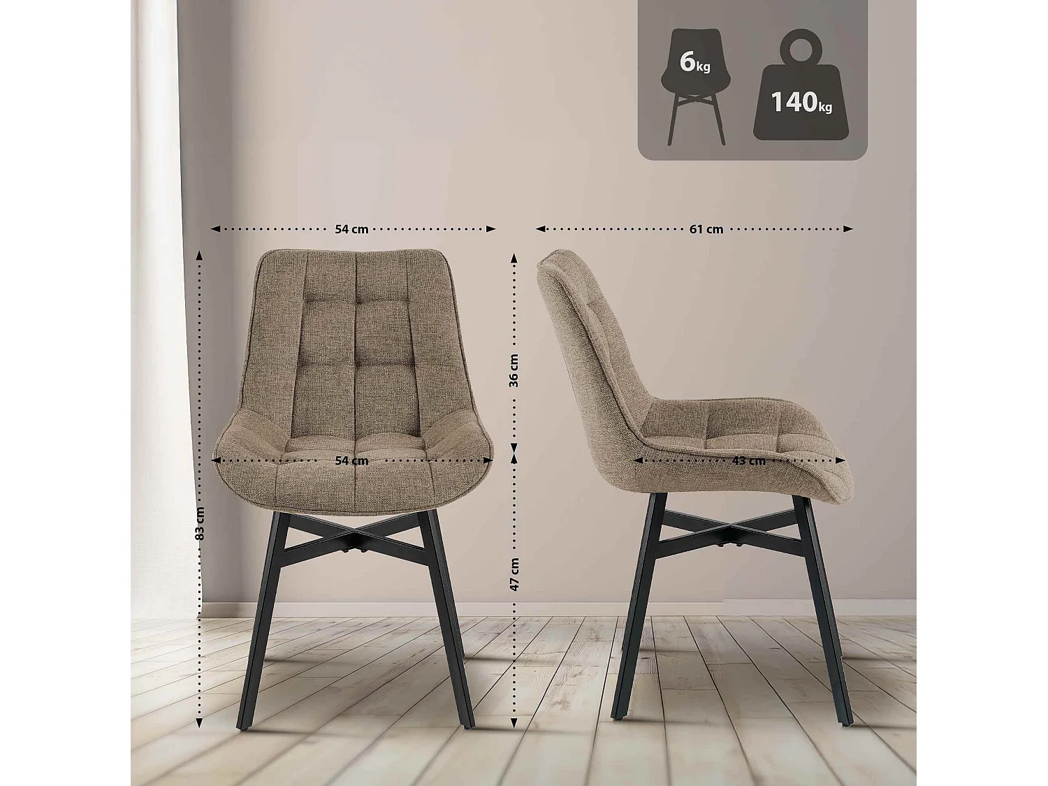 chaise salle à manger - Tissu - Taupe - Colby