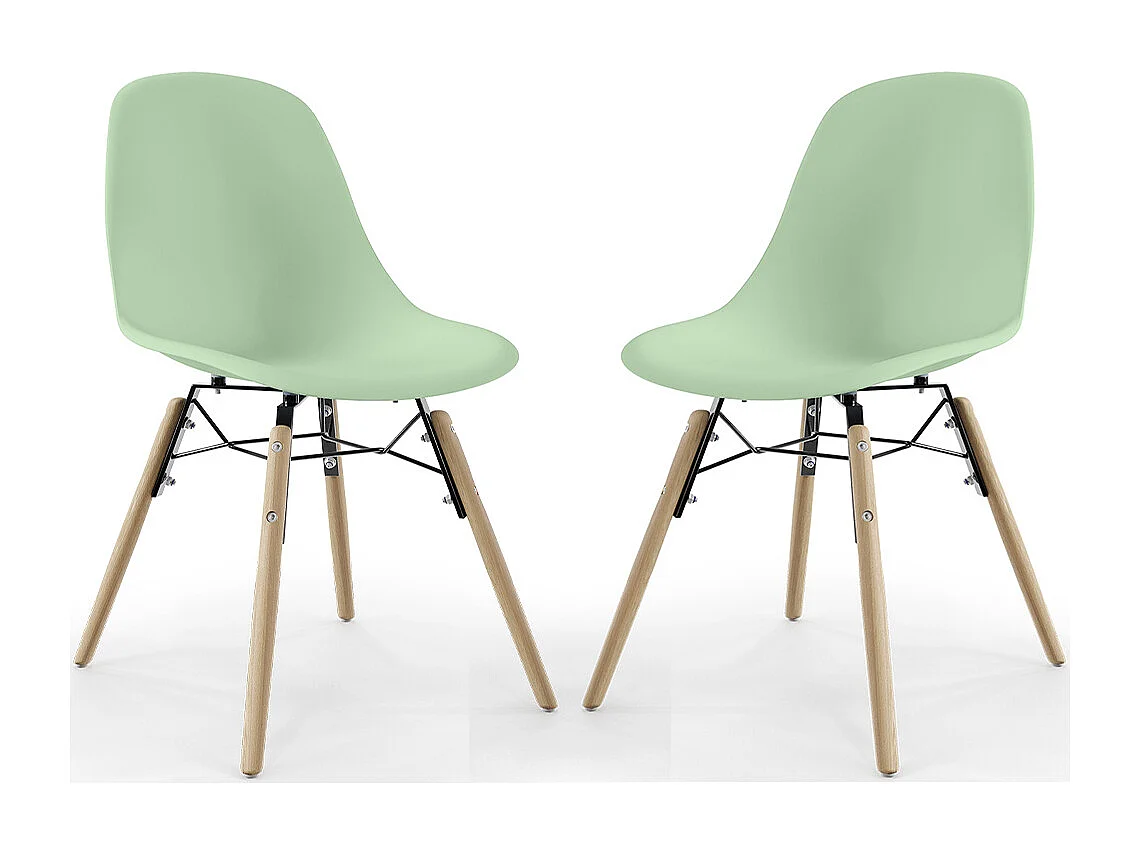 Chaise de Salle à Manger - Design Scandinave - Pieds en Bois - Lot de 2 - Skögur Vert pastel