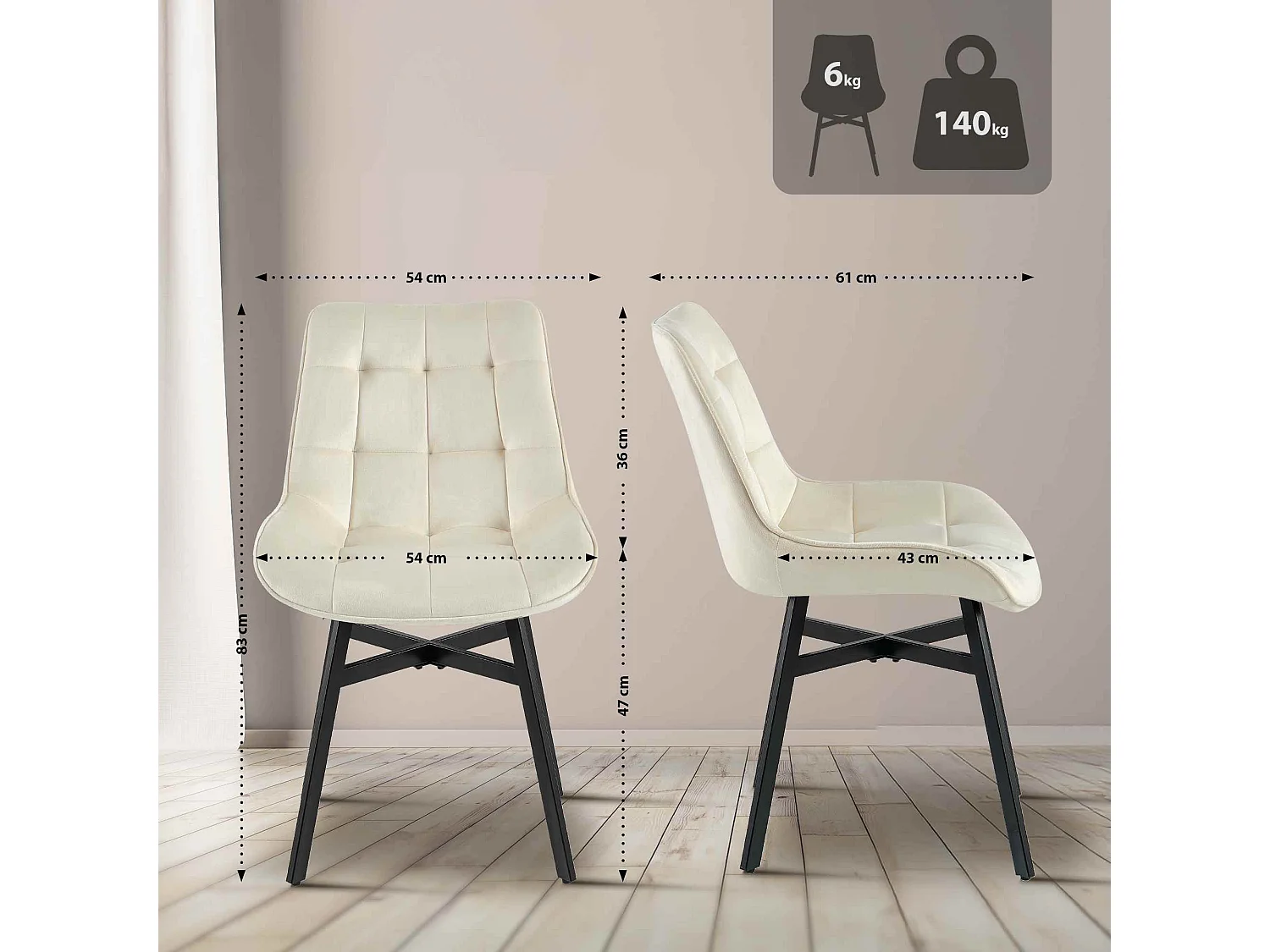 chaise salle à manger - Velours - Crème - Colby