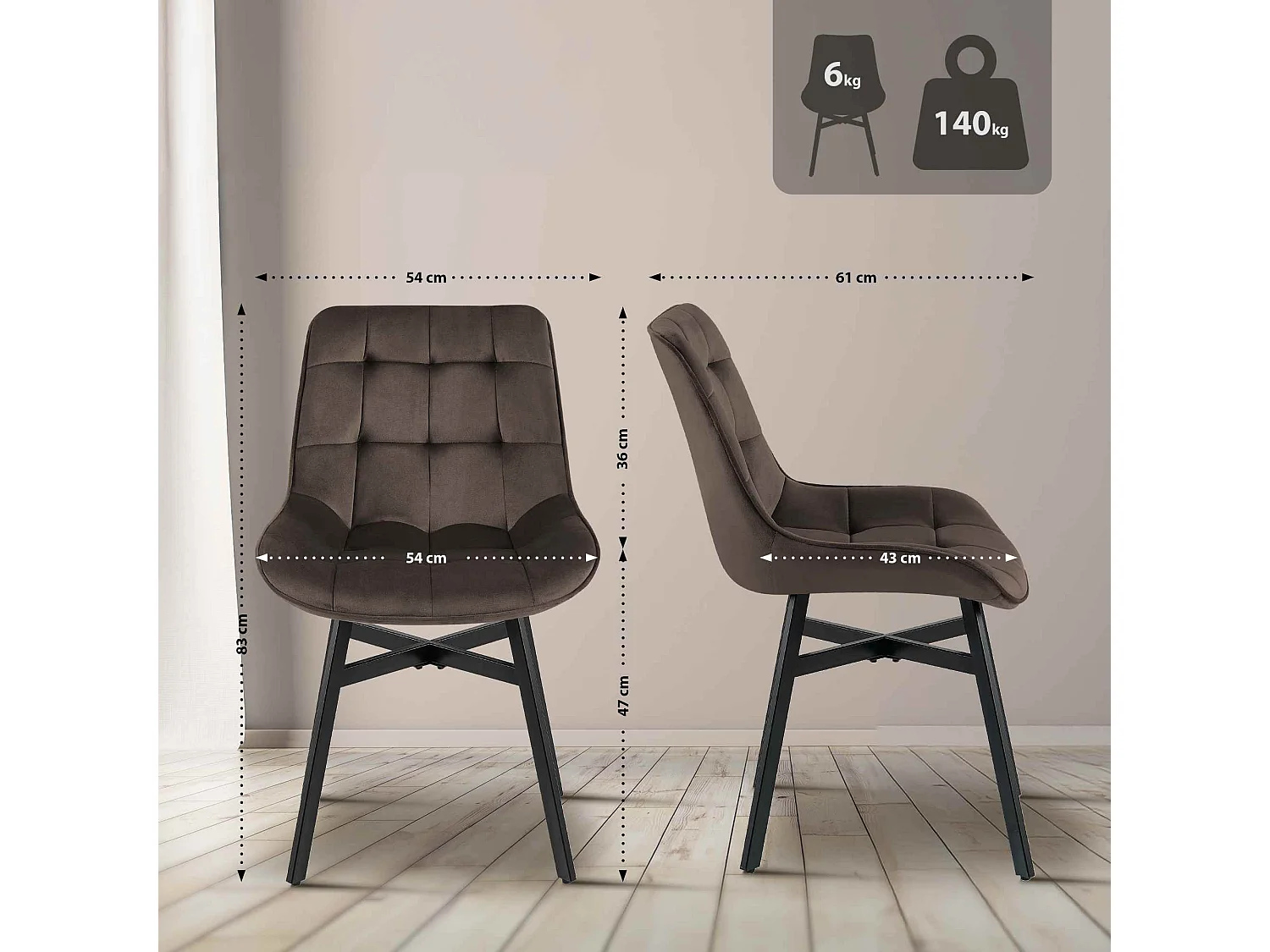 chaise salle à manger - Velours - Marron - Colby