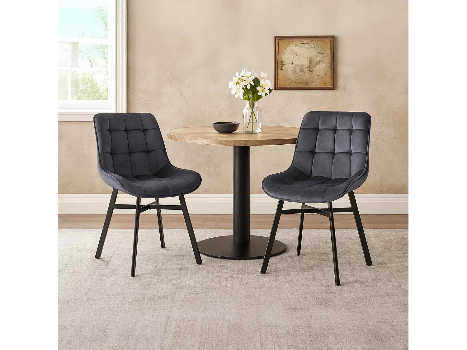 chaise salle à manger - Velours - Gris foncé - Colby