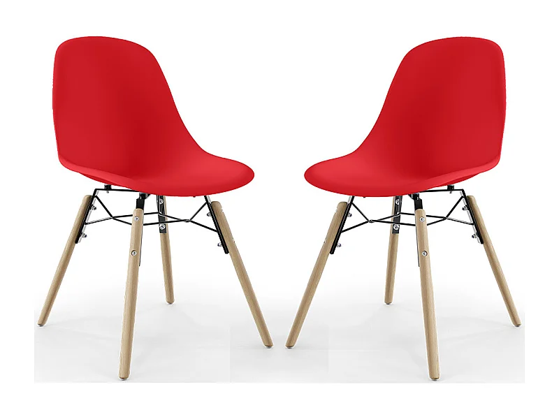 Chaise de Salle à Manger - Design Scandinave - Pieds en Bois - Lot de 2 - Skögur Rouge