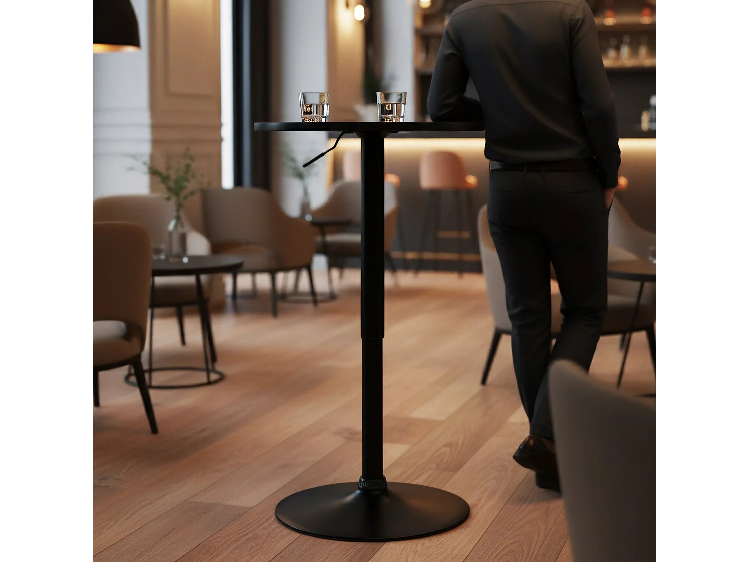 Table haute - rond Ø 52 cm - Bois - Noir / Noir - Xanten