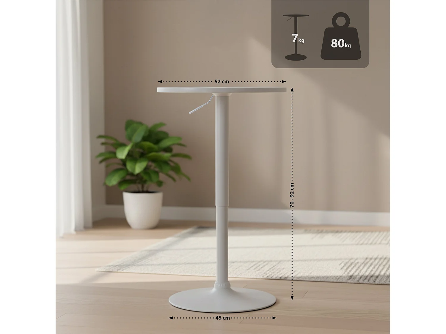 Table haute - rond Ø 52 cm - Bois - Blanc / Blanc - Xanten