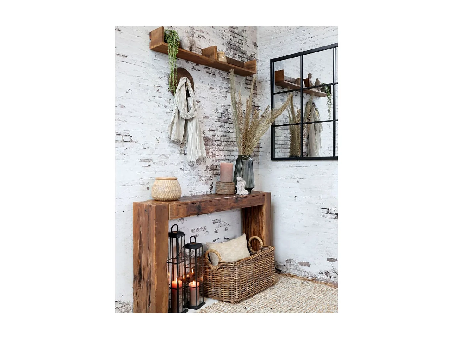 Table de service en bois recyclé marron 122 x 26 x 76 cm