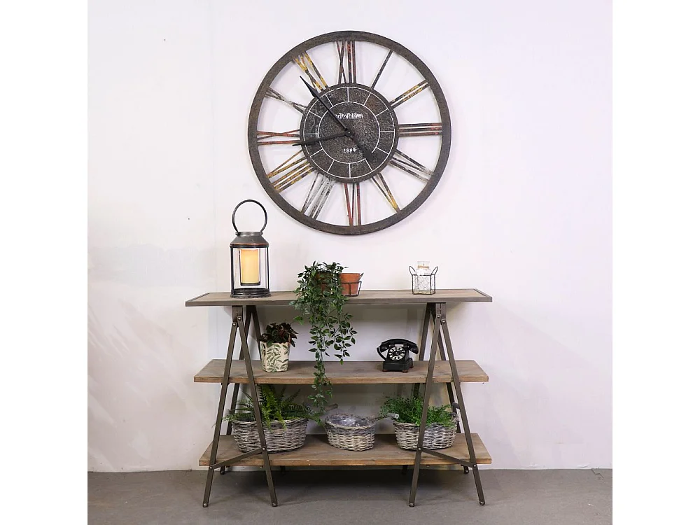 Meuble industriel console bois métal gris 120 x 38 x 82.5 cm