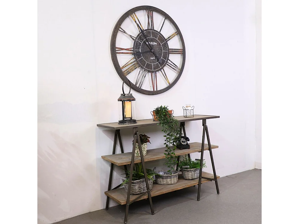 Meuble industriel console bois métal gris 120 x 38 x 82.5 cm